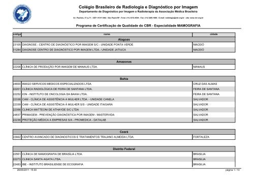 programa de certificaÃ§Ã£o de qualidade do cbr - Unimagem