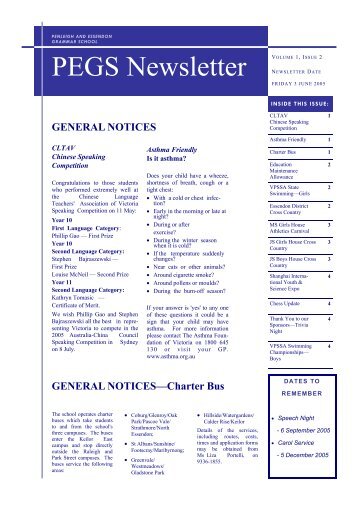 PEGS Newsletter Vol. 1, Issue 2 (3 June 2005) - PEGSnet