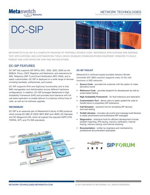 DC-SIP - Network Technologies, Metaswitch