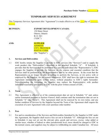 Temporary Services Agreement - Sample - Export ... - EDC