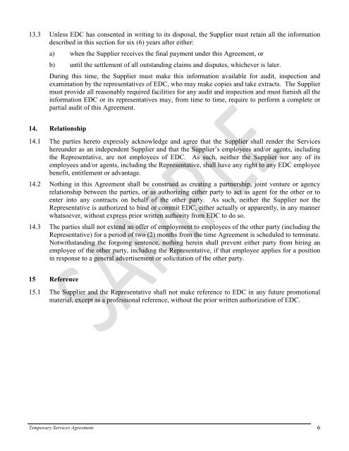 Temporary Services Agreement - Sample - Export ... - EDC