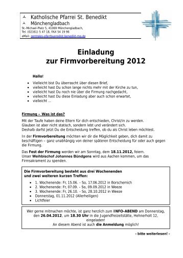 Einladung zur Firmvorbereitung 2012 - st.benedikt-mg.de: Start