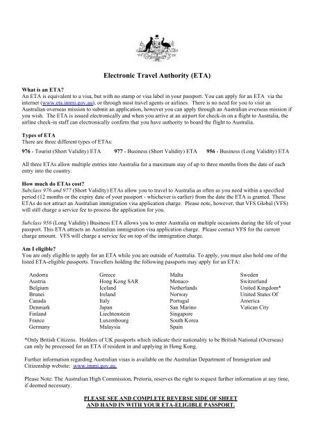 Electronic Travel Authority (ETA) - VFS Global