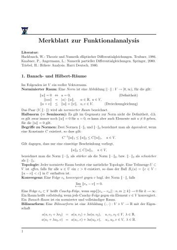 Merkblatt zur Funktionalanalysis