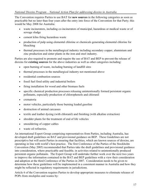 National Action Plan for Addressing Dioxins in Australia