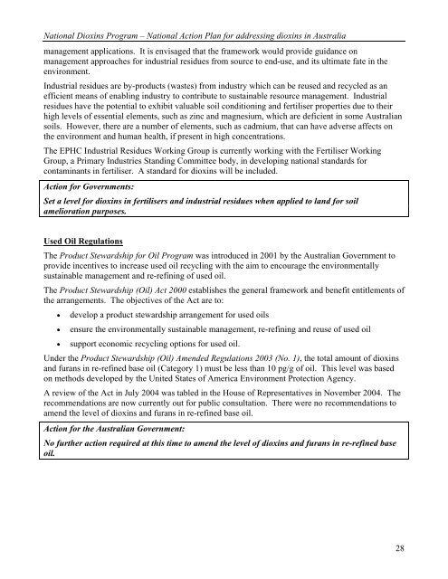 National Action Plan for Addressing Dioxins in Australia