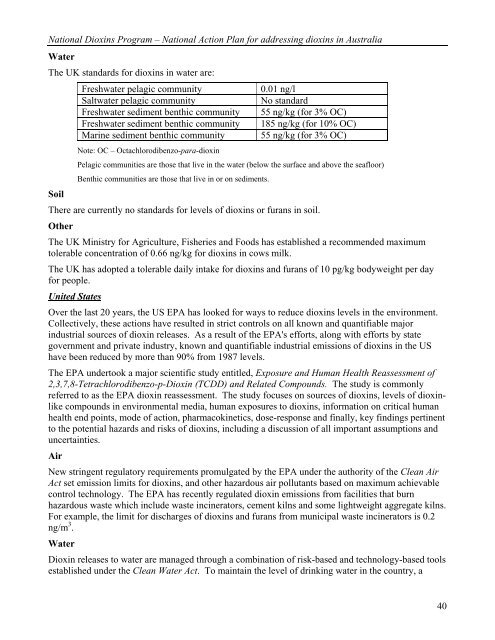 National Action Plan for Addressing Dioxins in Australia