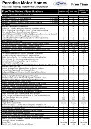 Free Time Series - Specifications - Paradise Motor Homes