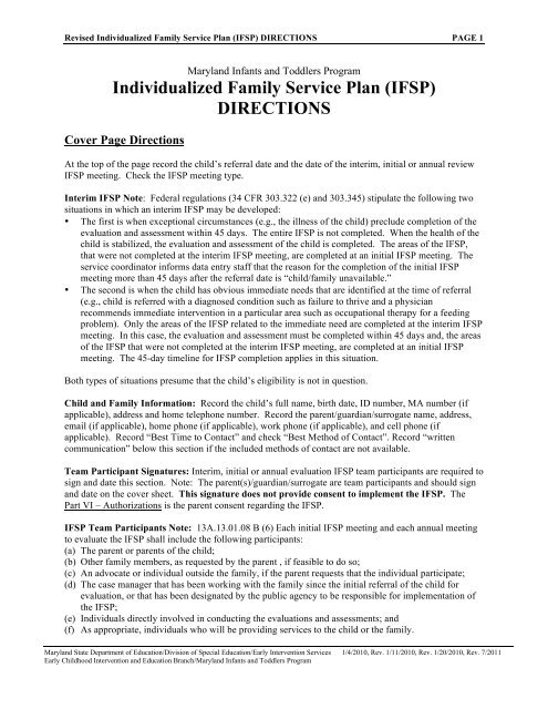 Individualized Family Service Plan (IFSP) DIRECTIONS - CTE