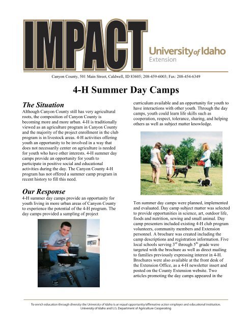 4-H Summer Day Camps - University of Idaho Extension (Ver página)