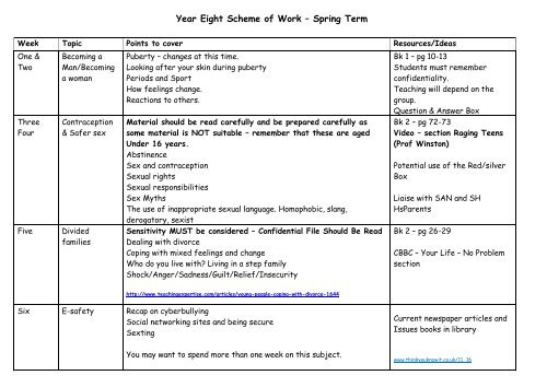 Year Eight Scheme of Work â Spring Term