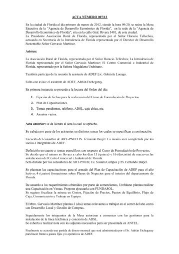 ACTA NÚMERO 007/12 En la ciudad de Florida al día ... - ADEF