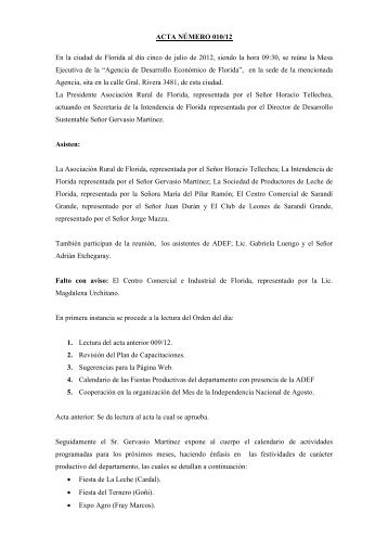 ACTA NÚMERO 010/12 En la ciudad de Florida al día cinco ... - ADEF