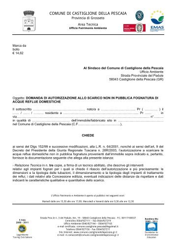 Domanda Autorizzazione Scarico Acque Domestiche - Comune di ...
