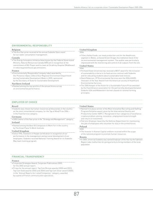 SODEXHO ALLIANCE Act as a corporate citizen Report 2005-2006