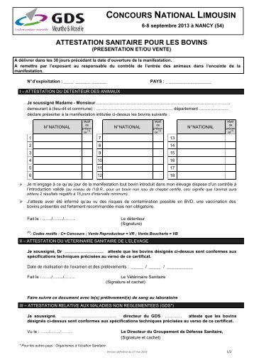 Certificat sanitaire - Limousine.org