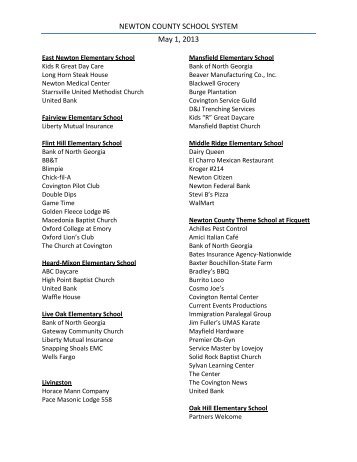 Current List of Partners in Education - Newton County Schools