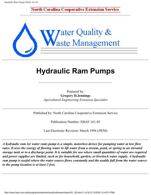 Hydraulic ram pumps and Sling Pumps