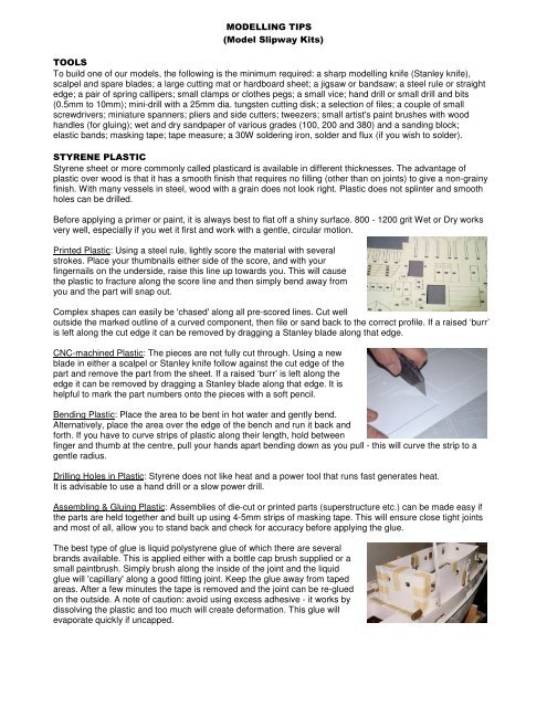 MODELLING TIPS (Model Slipway Kits) TOOLS To build one of our