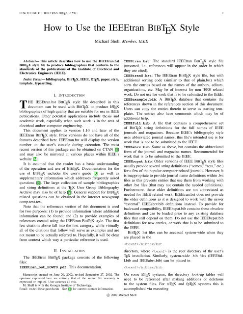 How To Use The Ieeetran Bibtex Style Department Of Computer