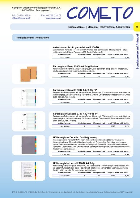 Cometo-Katalog - Ordnen, Registrieren, Archivieren