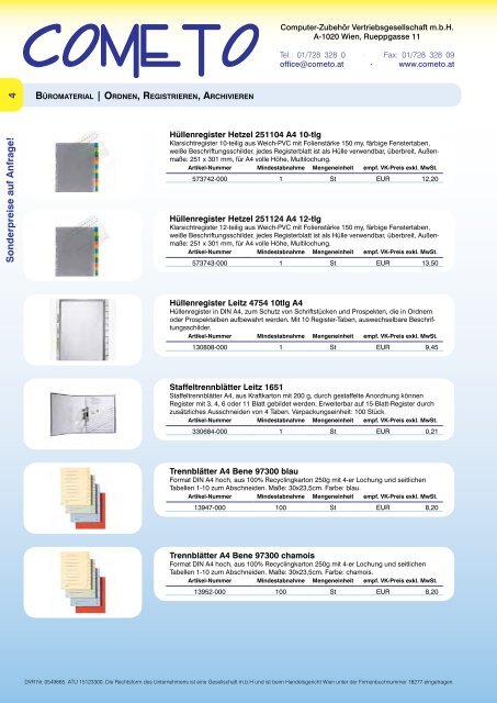 Cometo-Katalog - Ordnen, Registrieren, Archivieren