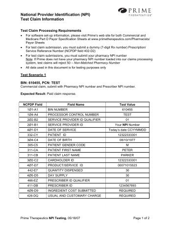 National Provider Identification (NPI) - Prime Therapeutics