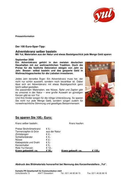 Adventskranz selber basteln So sparen Sie 100,- Euro: - bei Vollmar