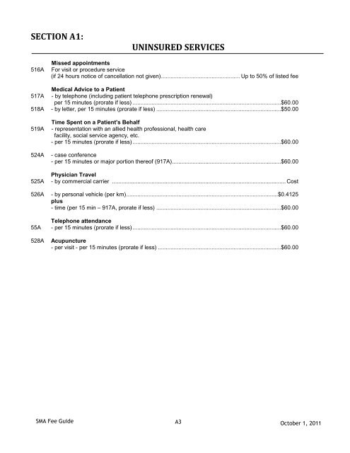 for uninsured services - Saskatchewan Medical Association