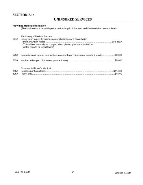 for uninsured services - Saskatchewan Medical Association