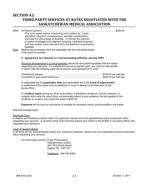 for uninsured services - Saskatchewan Medical Association