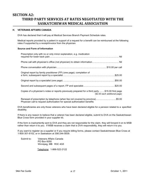 for uninsured services - Saskatchewan Medical Association