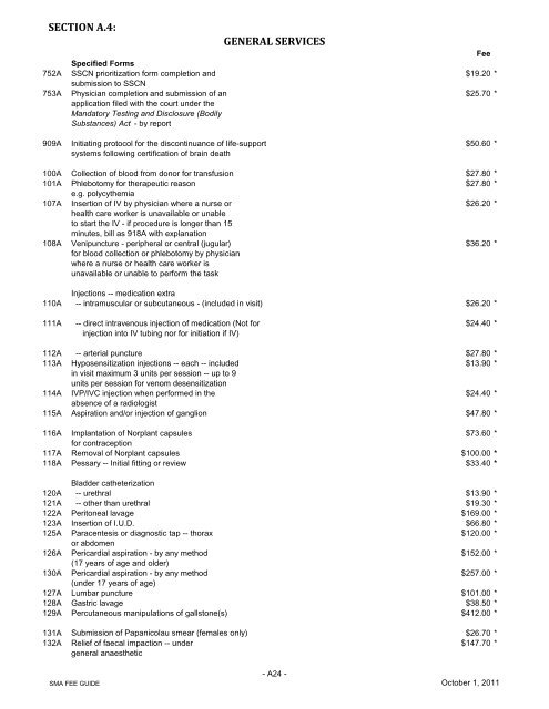 for uninsured services - Saskatchewan Medical Association