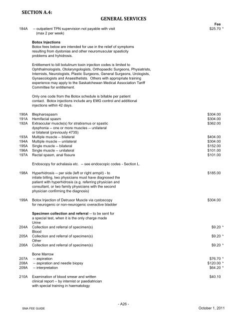 for uninsured services - Saskatchewan Medical Association