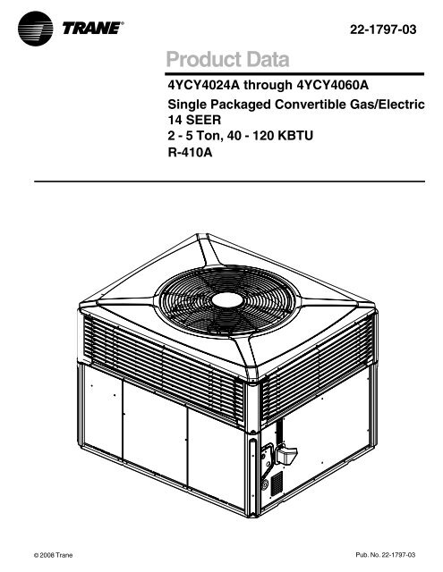 Trane XL14c Package Gas Electric Product Data Specifications