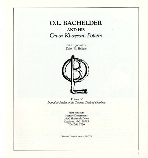 O.L. Bachelder and his Omar Khayyam Pottery - Mint Museum