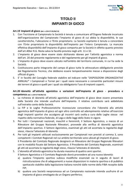 Regolamento Esecutivo Gare FIP - Federazione Italiana Pallacanestro