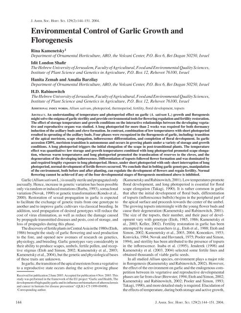 Environmental Control of Garlic Growth and Florogenesis