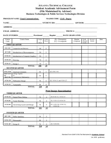 Student Academic Advisement Form (File Maintained by Advisor)
