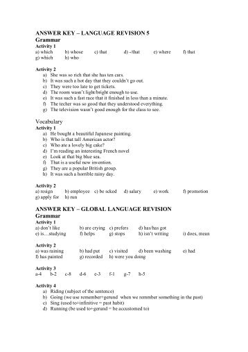 ANSWER KEY – LANGUAGE REVISION 5