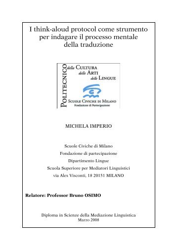 Relatore: Professor Bruno OSIMO - Bruno Osimo, traduzioni ...