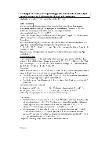 Her fÃ¸lger en oversikt over grunnleggende matematikk kunnskaper ...