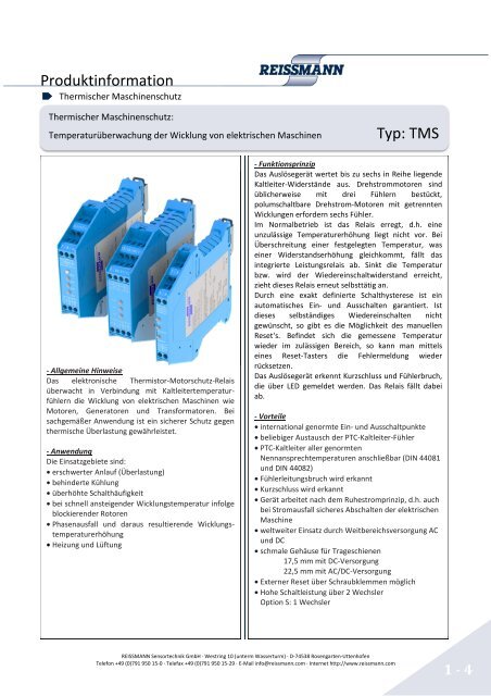 Produktinformation Typ: TMS - Reissmann Sensortechnik GmbH