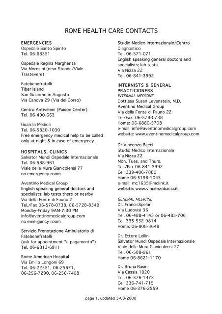 ROME HEALTH CARE CONTACTS