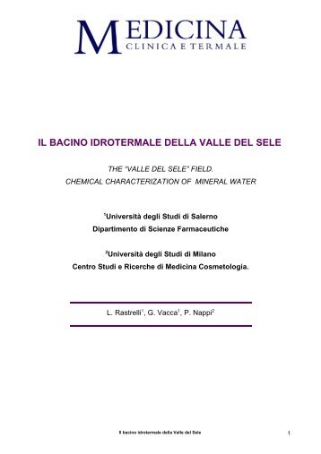 il bacino idrotermale della valle del sele - Medicina clinica e termale