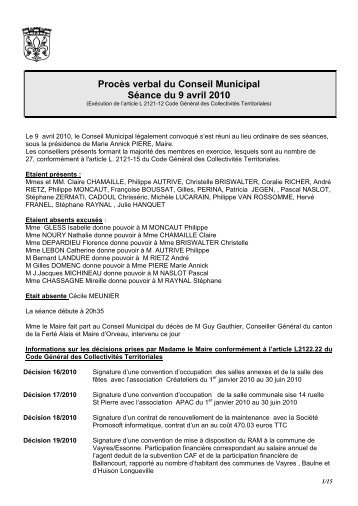 ProcÃ¨s verbal du Conseil Municipal SÃ©ance du 9 ... - La FertÃ© Alais