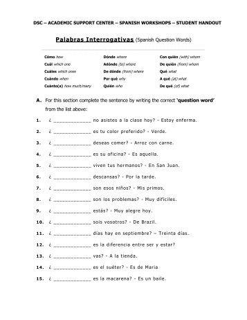 Palabras Interrogativas (Spanish Question Words) - Daytona State ...