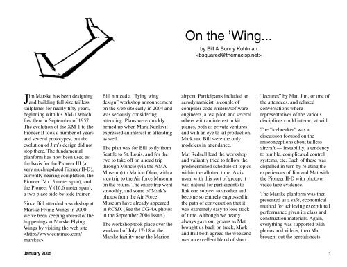 Review of the July 2004 Flying Wing workshop - Mat's