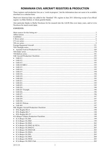 romanian civil aircraft registers & production - Thai Aviation History