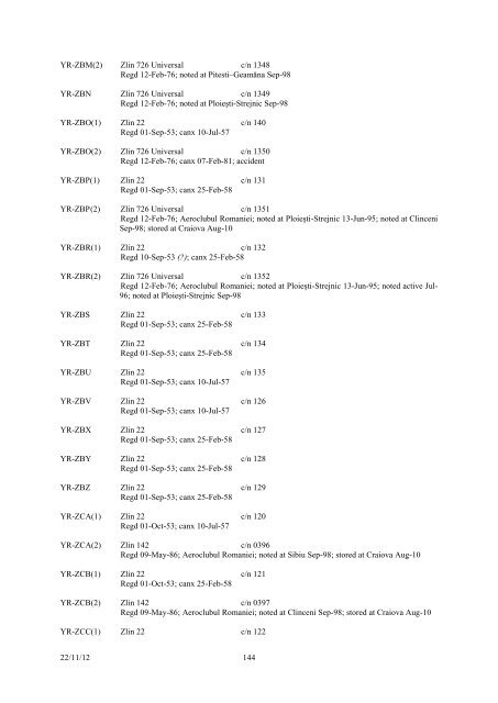 romanian civil aircraft registers & production - Thai Aviation History